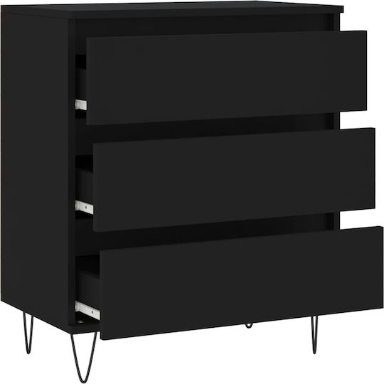 Wooden Chest of Drawers with 3 Drawers Black 60x35x70cm