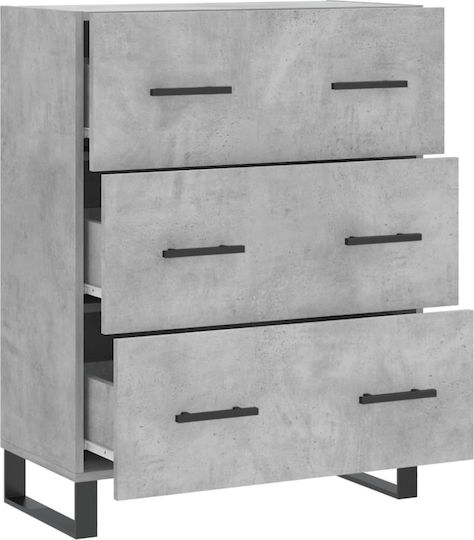 Wooden Chest of Drawers with 3 Drawers Gray 69.5x34x90cm