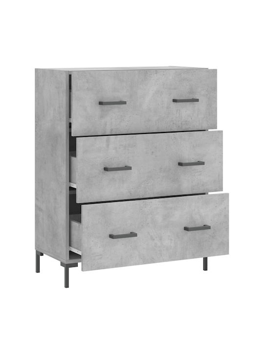 Wooden Chest of Drawers with 3 Drawers Gray 69.5x34x90cm