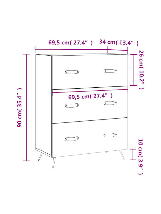Συρταριέρα Креватокамарас Дървена с 3 чекмеджета 69.5x34x90бр
