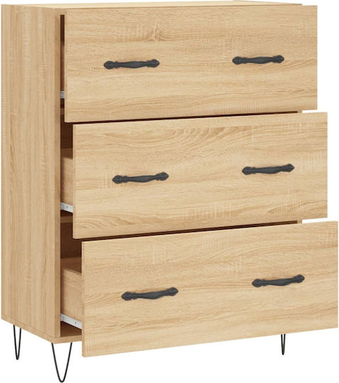 Wooden Chest of Drawers with 3 Drawers 69.5x34x90cm