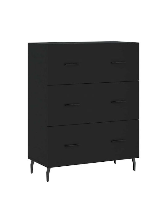 Wooden Chest of Drawers with 3 Drawers Black 69.5x34x90cm