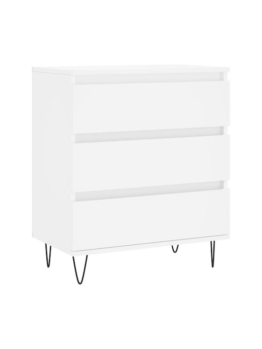 Wooden Chest of Drawers with 3 Drawers White 60x35x70cm