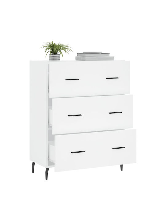 Wooden Chest of Drawers with 3 Drawers White 69.5x34x90cm