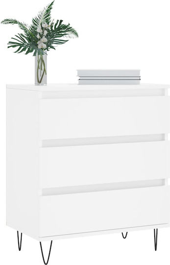 Wooden Chest of Drawers with 3 Drawers White 60x35x70cm