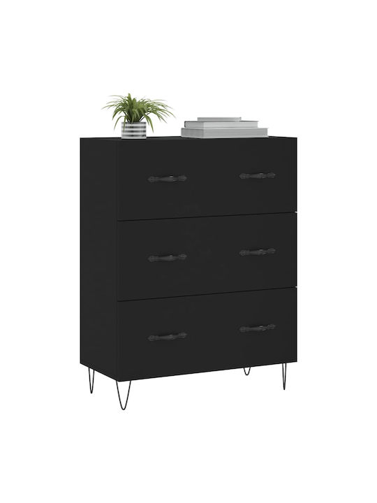 Wooden Chest of Drawers with 3 Drawers Black 69.5x34x90cm