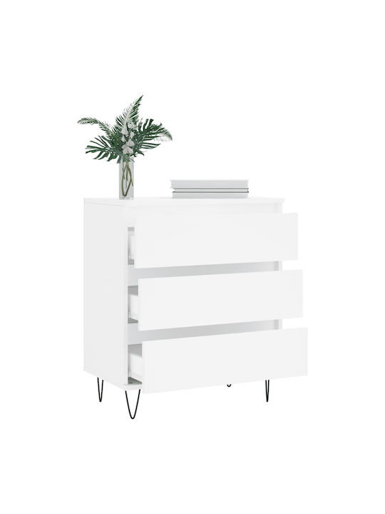 Wooden Chest of Drawers with 3 Drawers White 60x35x70cm