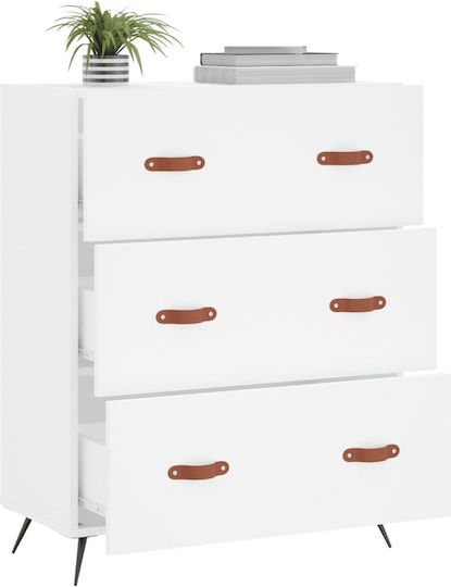 Wooden Chest of Drawers with 3 Drawers White 69.5x34x90cm