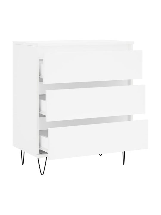 Wooden Chest of Drawers with 3 Drawers White 60x35x70cm
