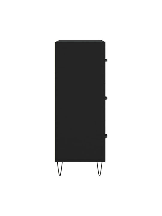 Wooden Chest of Drawers with 3 Drawers Black 69.5x34x90cm