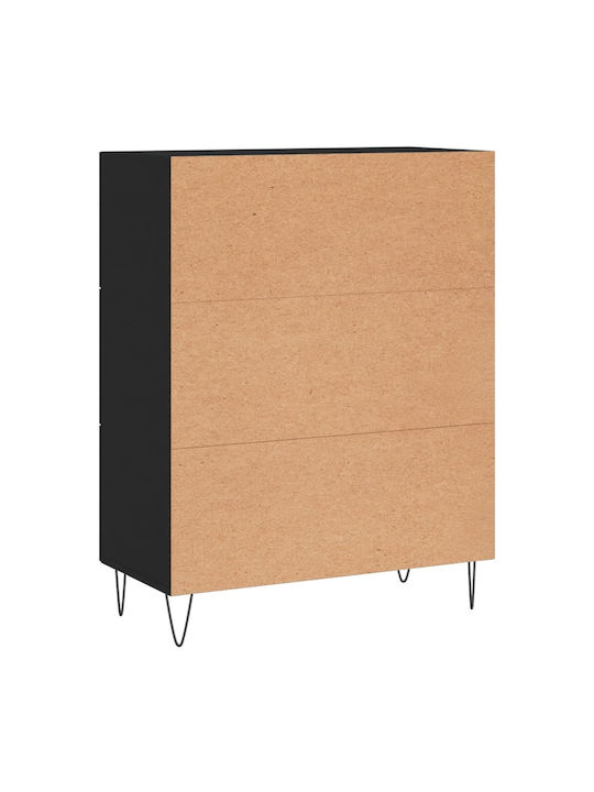 Wooden Chest of Drawers with 3 Drawers Black 69.5x34x90cm