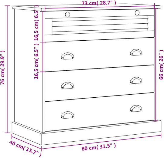 Wooden Chest of Drawers with 4 Drawers 80x40x76cm