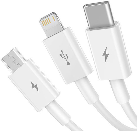 Baseus Superior Regular USB to Lightning / Type-C / micro USB Cable 3.5A Λευκό 0.5m P10320105221-01