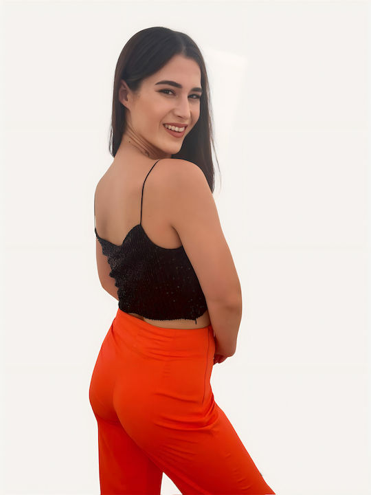 Γυναικείο Καλοκαιρινό Crop Top με Τιράντες Μαύρο