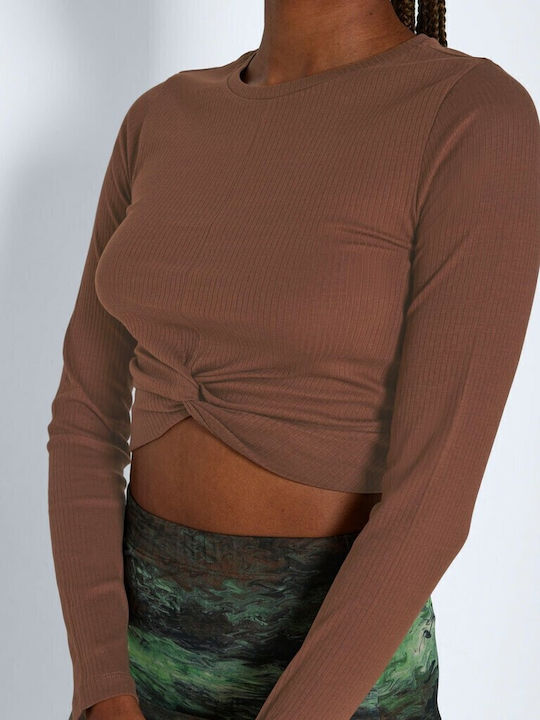 Damen Bluse Baumwolle Langärmelig Braun