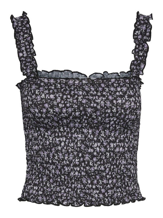 Noisy May Women's Summer Crop Top with Straps Floral Black