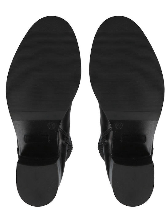 Leder Damenstiefel mit mittlerem Absatz Schwarz