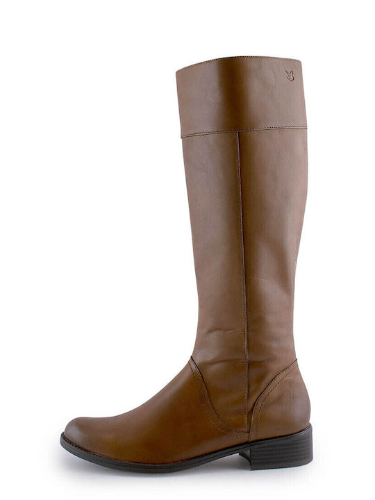 Leather Women's Boots with Zipper Tabac Brown