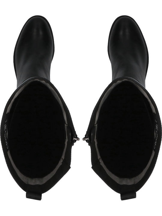 Leder Damenstiefel mit mittlerem Absatz Schwarz