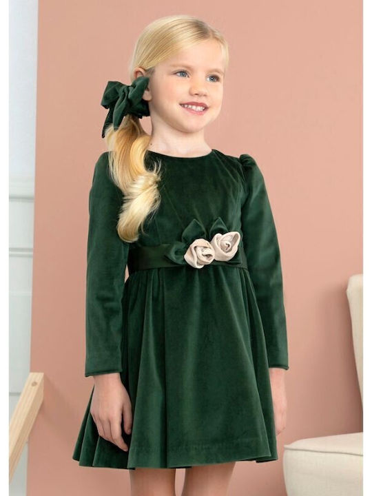 Kinderkleid Langärmelig Samt Grün