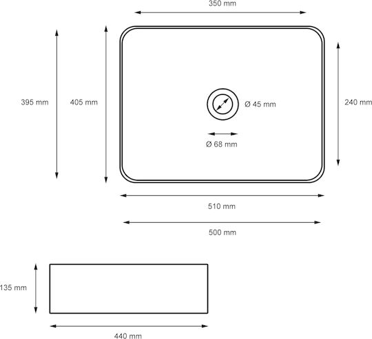 ML-Design Countertop Sink Ceramic 51x40.5x13.5cm Black