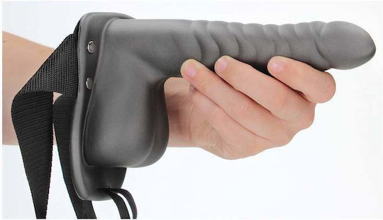 Shots Ouch Ribbed Hollow With Balls Harness with Dildo 22cm in Gray Color