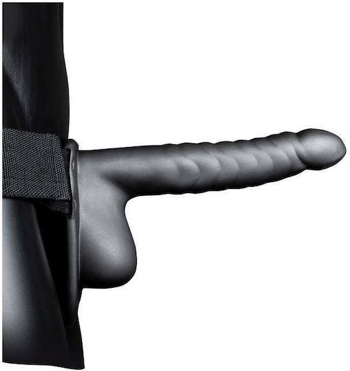 Shots Ouch Ribbed Hollow With Balls Harness with Dildo 22cm in Gray Color