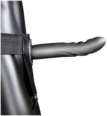 Shots Ouch Textured Curved Hollow Harness with Dildo 20.6cm Black