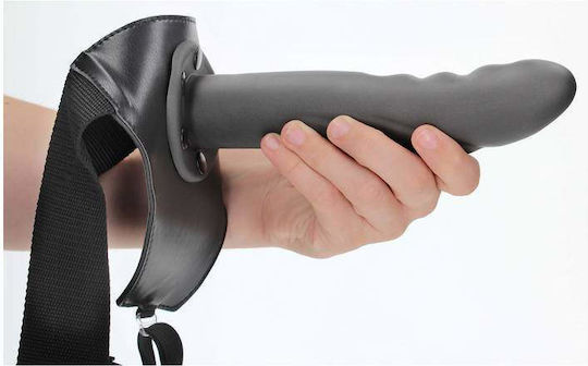Shots Ouch Textured Curved Hollow Harness with Dildo 20.6cm in Black Color