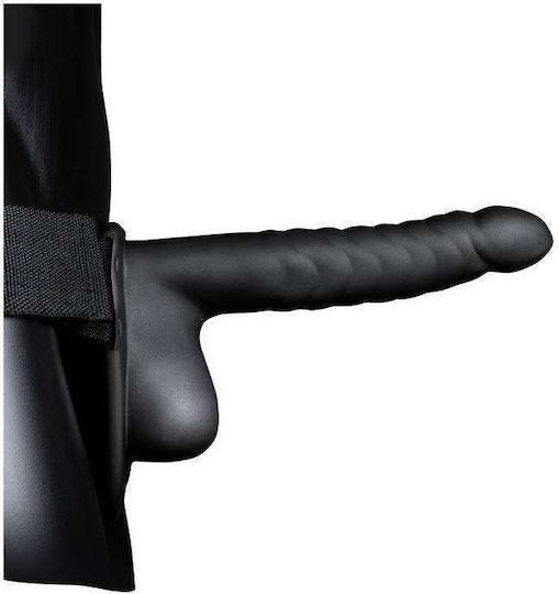 Shots Ouch Ribbed Hollow With Balls Harnașament cu Dildo 22cm în Culoare Negru