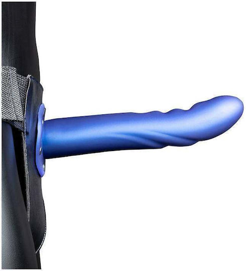 Shots Ouch Textured Curved Hollow Harness with Dildo 20.6cm in Blue Color