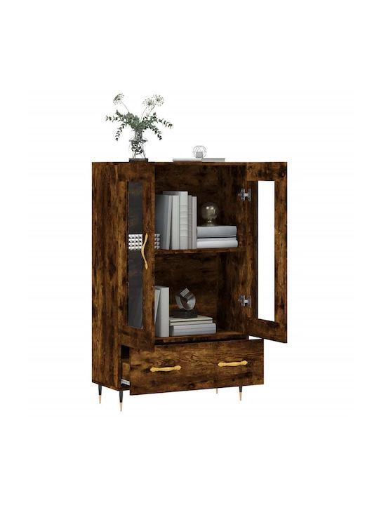 Living Room Display Cabinet from Particle Board with Walnut Glass 69.5x31x115cm
