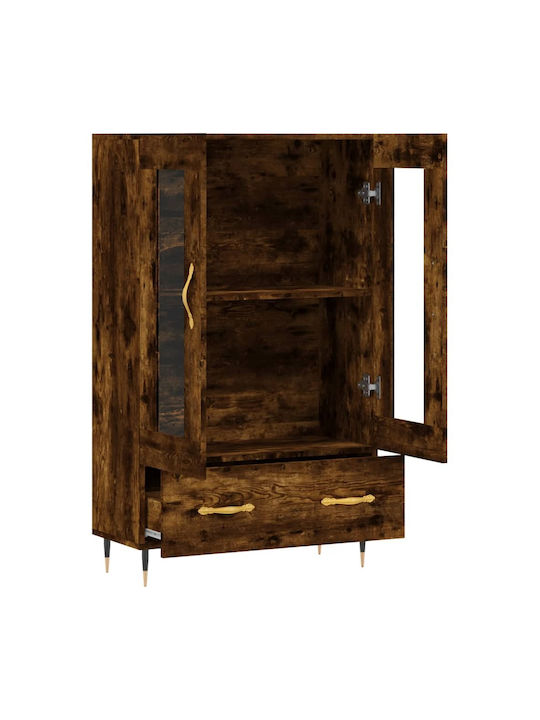 Living Room Display Cabinet from Particle Board with Walnut Glass 69.5x31x115cm