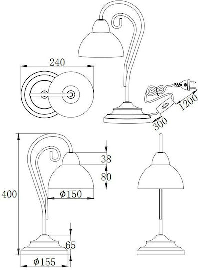 Trio Lighting Metal Table Lamp for Socket E14 with White Shade and Black Base
