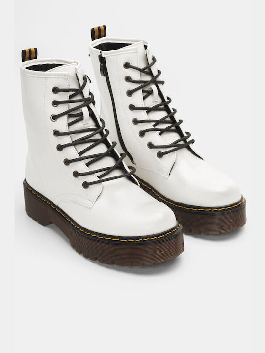 Luigi Women's Combat Boots White