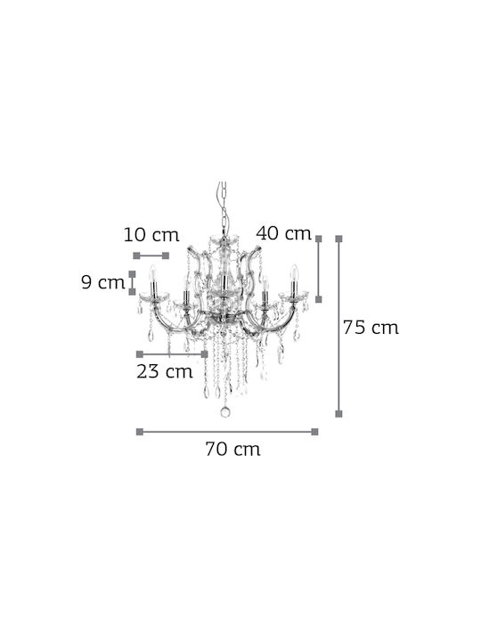 Inlight 5244-6 Chandelier 6xE14 Ø70cm with Candlesticks Chrome Chrome 5244-6-Chrome
