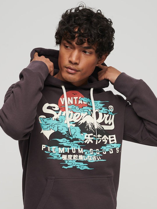 Superdry Ovin Φούτερ Μωβ με Κουκούλα