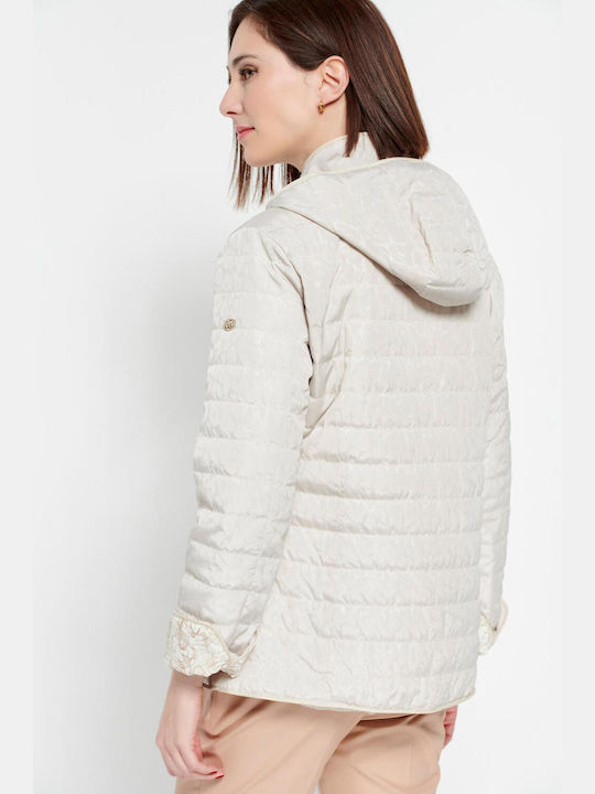 Bill Cost Women's Short Puffer Jacket for Winter with Hood Beige