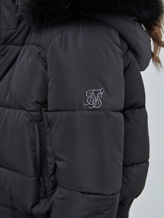 Women's Short Puffer Jacket for Winter with Hood Black