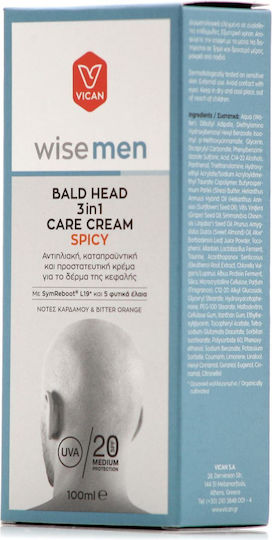 Vican Bald Head Care Spicy Ενυδατική Κρέμα Προσώπου Ημέρας με SPF20, Υαλουρονικό Οξύ & Κολλαγόνο 100ml