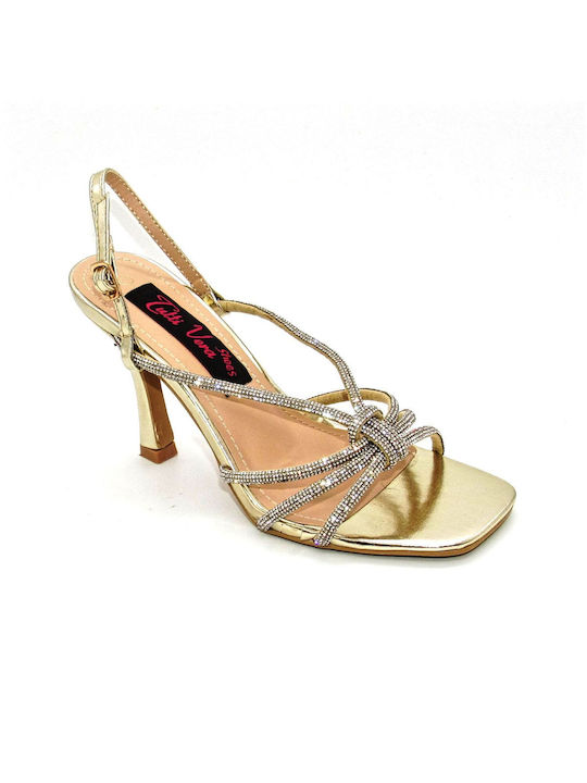 Alta Moda Platform Women's Sandals with Strass & Ankle Strap Gold with High Heel