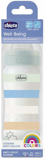 Chicco Plastic Baby Bottle Well Being Anti-colic with Silicone Teat for 2 Months Light Blue 250ml