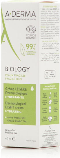 A-Derma Biology Dermatological Light Cream Hydrating Biology Light 24ωρη Ενυδατική Κρέμα Προσώπου με Aloe Vera 40ml