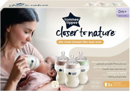 Tommee Tippee Σετ Πλαστικά Μπιμπερό Closer to Nature Κατά των Κολικών με Θηλή Σιλικόνης για 0+ μηνών Πολύχρωμο 260ml 3τμχ