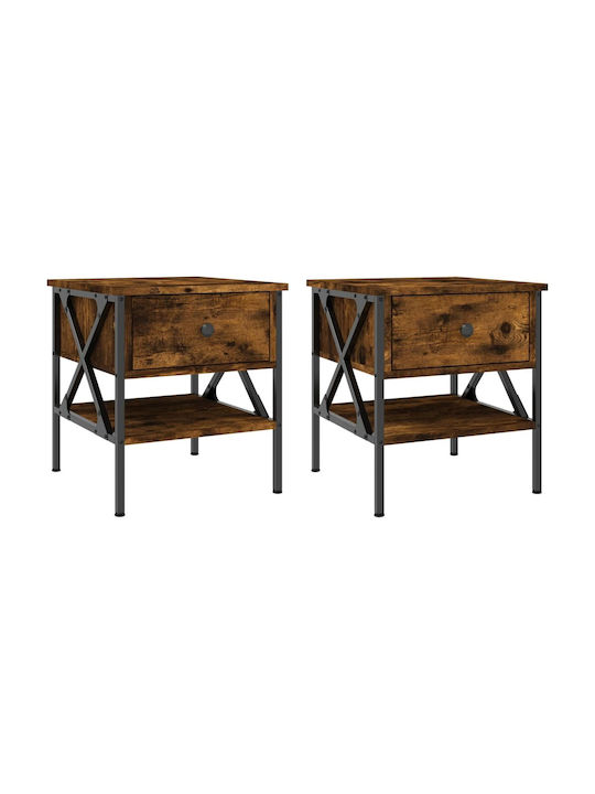 Ξύλινα Bedside Tables with Metallic Legs 2pcs Καπνιστή Δρυς 40x42x45cm