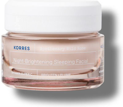 Korres Wild Rose Feuchtigkeitsspendend Creme Gesicht Nacht mit Hyaluronsäure & Vitamin C 40ml