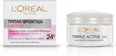 L'Oreal Paris Triple Active Day 24h Feuchtigkeitsspendend Creme Gesicht Tag für Trockene/Empfindliche Haut mit Ceramide 50ml