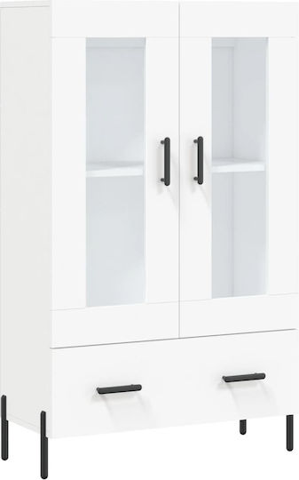 Living Room Display Cabinet Made of Wood and Metal with Glass White 69.5x31x115cm