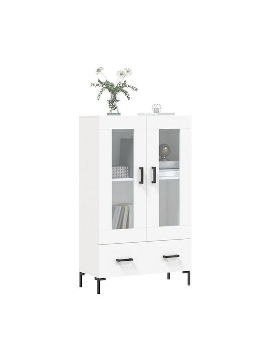 Floor-standing Living Room Display Cabinet made of Wood & Metal with Glass White 69.5x31x115cm