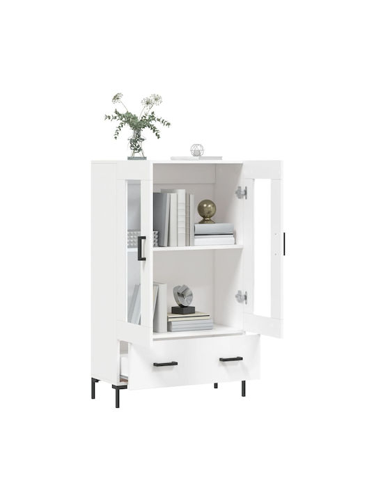 Floor-standing Living Room Display Cabinet made of Wood & Metal with Glass White 69.5x31x115cm